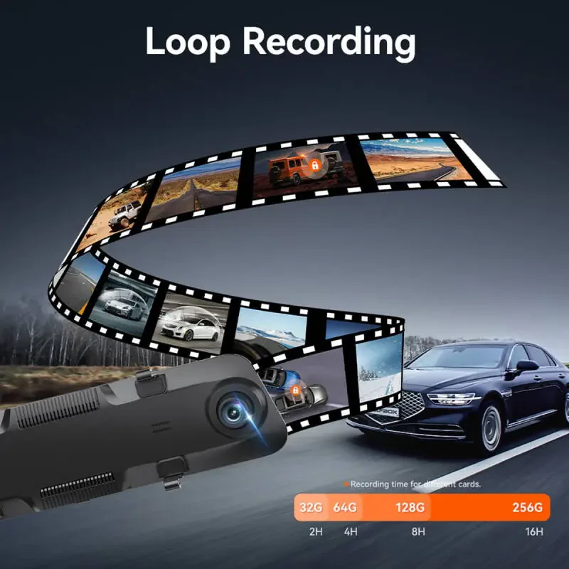 WolfBox Dash Cam, Dashcam 4K with Wifi& GPS, 12'' 4K+1080P Rear View Mirror Dash Cameras with Super Night Vision, See the license plate clearly, Free 64GB Card - 9