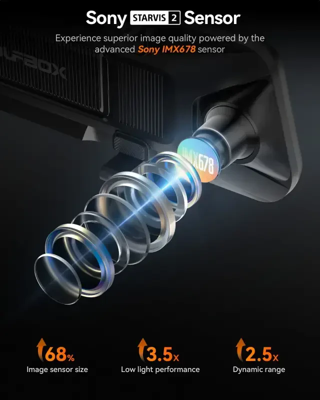 WolfBox G900 PRO Mirror Dash Cam with STARVIS 2 IMX678, 12 inches Rear View Mirror Camera with Front 4K and Rear 2.5K, Included 128GB Card, Voice Control, 5.8GHz WiFi, Loop Recording, G-Sensor & GPS - 3