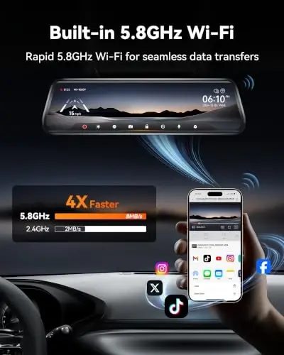 WOLFBOX G930 4K 10'' Rear View Mirror Camera, Dash Cam Front and Rear for Car with 64GB Card, Touch Screen Smart Rear View Mirror Backup Camera, Parking Monitor, Reverse Assist, GPS, Support 256GB Max - 3