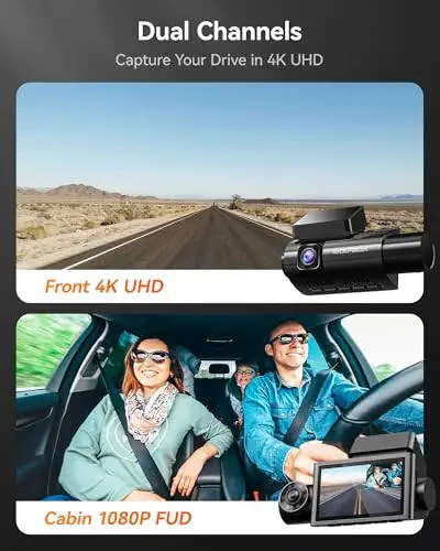 WOLFBOX i07 3 Channel Dash Cam Built-in WiFi GPS, 4K Dash Camera Front and Inside, 1440P+1080P+1080P Triple Car Camera with 3