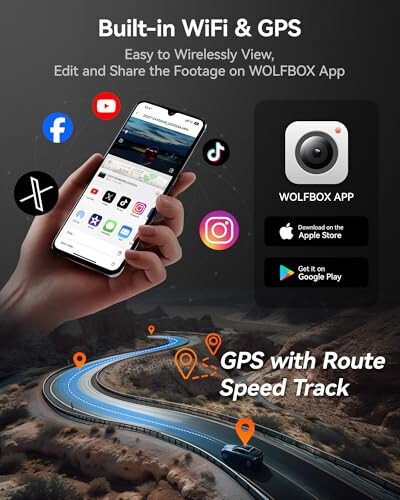 WOLFBOX i07 3 Channel Dash Cam Built-in WiFi GPS, 4K Dash Camera Front and Inside, 1440P+1080P+1080P Triple Car Camera with 3