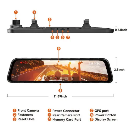 WolfBox Mirror Dash Cam, 12