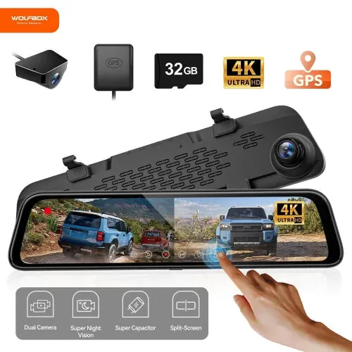 WolfBox Mirror Dash Cam, 12