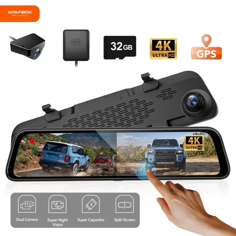 WolfBox Mirror Dash Cam, 12