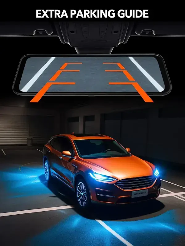 WolfBox Orqa Ko‘rinish oynasi Avtomobil Dash Kamosi, 2.5K Oldingi + 1080P Orqa Kamera, 12'' Ekranli oyna oynatiladigan Avtomobil Dash Kamosi Kechasi Ko‘rish bilan, O‘rnatilgan Wi-Fi & GPS, 24 soatlik Avtoturargoh Monitori, Bepul 32GB Karta - 8