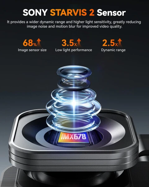 WolfBox X5 3 Channel Car Dash Cam, 4K Front+1080P Inside+2.5K Rear Camera, 5.8GHz Wi-Fi & GPS, Touchscreen, Voice Control - 3