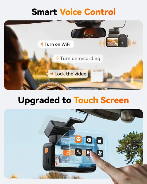 WolfBox X5 3 Channel Car Dash Cam, 4K Front+1080P Inside+2.5K Rear Camera, 5.8GHz Wi-Fi & GPS, Touchscreen, Voice Control - 8