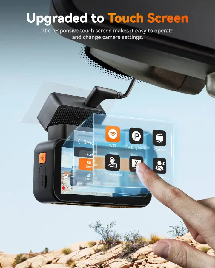 WolfBox X5 3 Kanalli Avtomobil Yo'l Kamerasi, 4K Oldingi + 1080P Ichki + 2,5K Orqadagi Kamera, 5,8 GHz Wi-Fi va GPS, Sensorli Ekran, Ovozli Nazorat - 6