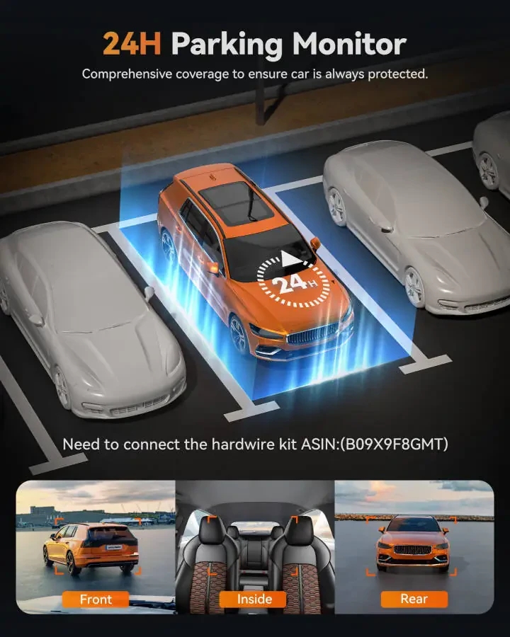 WolfBox X5 3-канальный видеорегистратор для автомобиля, 4K спереди + 1080P внутри + 2,5K сзади, 5,8 ГГц Wi-Fi и GPS, сенсорный экран, голосовое управление - 10