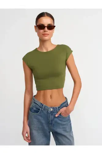 Woman 30528 Cotton and Modal Blend Crop Top-KHAKI-Khaki - 1
