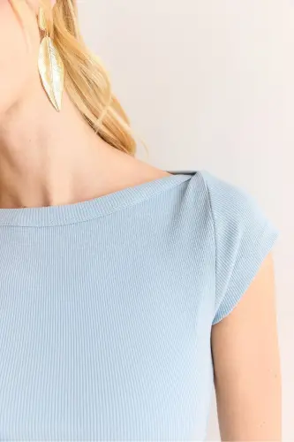 Woman Baby Blue Shoulder Detailed Boat Neck Flexible Cotton - 6