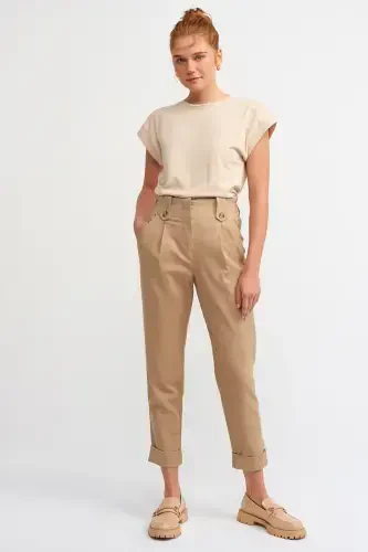 Woman Beige Crew Neck Jersey T-shirt 3504-beige - 3