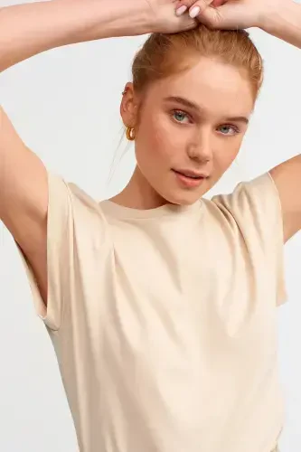 Woman Beige Crew Neck Jersey T-shirt 3504-beige - 4