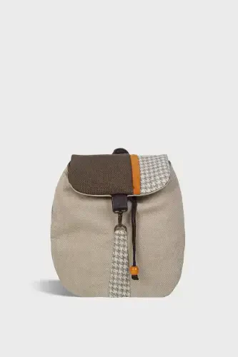 Woman Beige Houndstooth Handmade Backpack-BeigeHoundstooth - AYŞE TEYZE'NIN ÇANTALARI (1)
