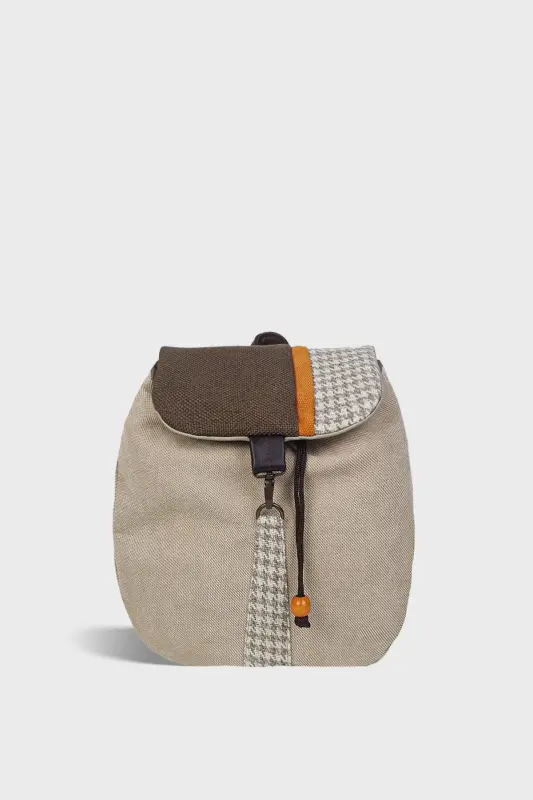 Woman Beige Houndstooth Handmade Backpack-BeigeHoundstooth - 2