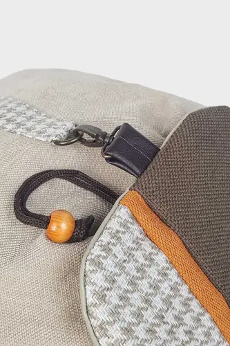 Woman Beige Houndstooth Handmade Backpack-BeigeHoundstooth - 3