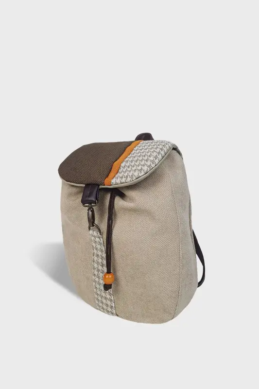 Woman Beige Houndstooth Handmade Backpack-BeigeHoundstooth - 6