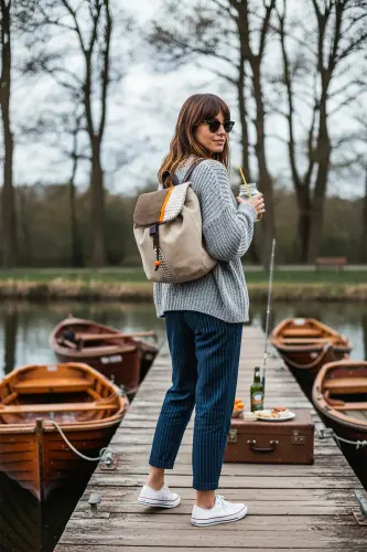 Woman Beige Houndstooth Handmade Backpack-BeigeHoundstooth - 8