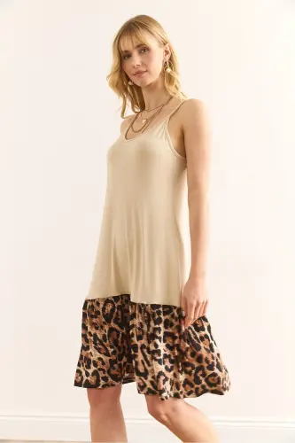 Woman Beige Skirt Leopard Trimmed Tank Dress DR-1 - 3