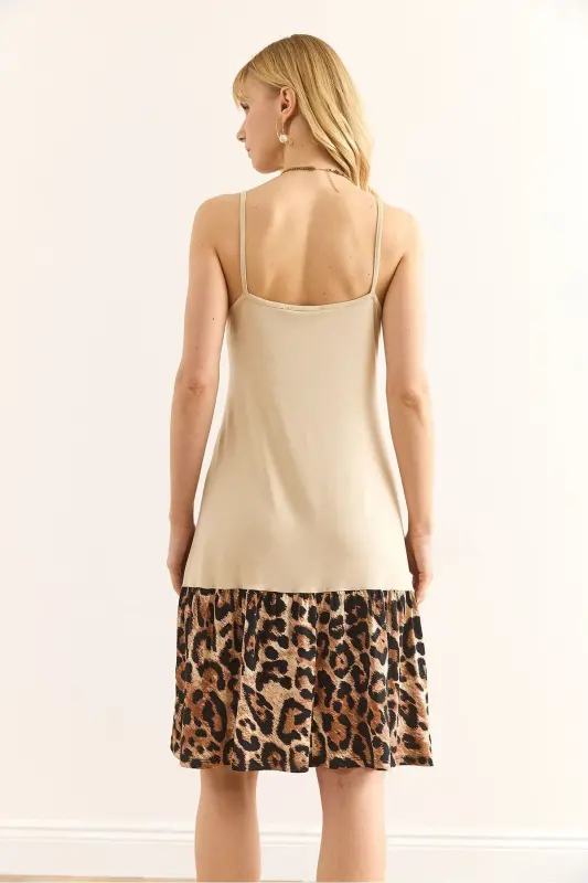 Woman Beige Skirt Leopard Trimmed Tank Dress DR-1 - 7