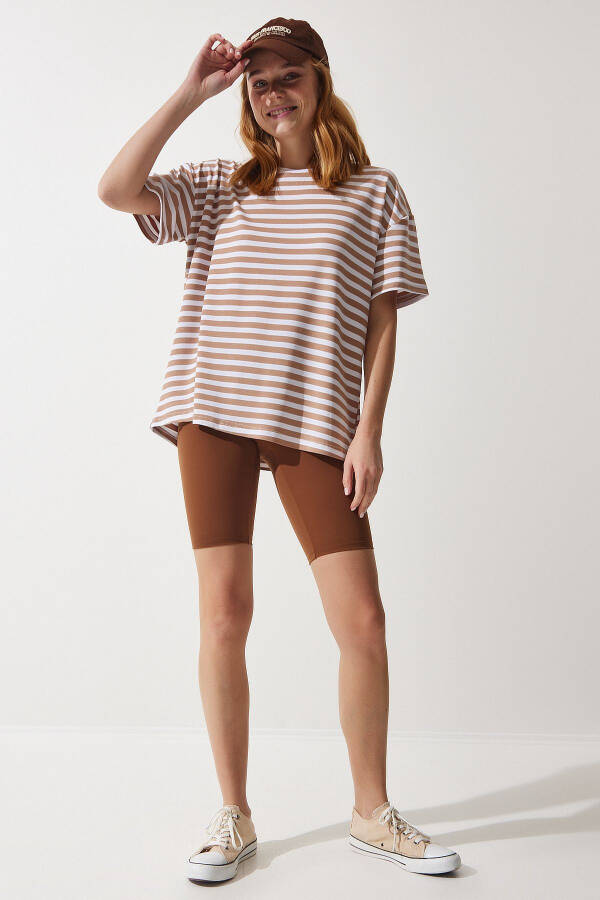 Woman Biscuit Bicycle Collar Striped Oversize Knitted T-Shirt EN00609 - 1