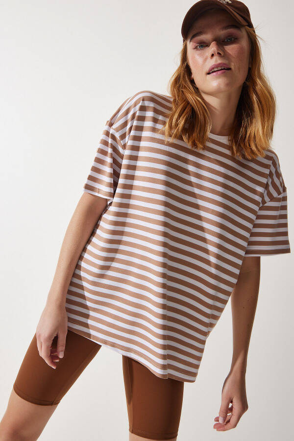 Woman Biscuit Bicycle Collar Striped Oversize Knitted T-Shirt EN00609 - 3