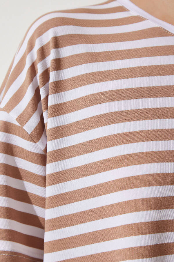 Woman Biscuit Bicycle Collar Striped Oversize Knitted T-Shirt EN00609 - 5