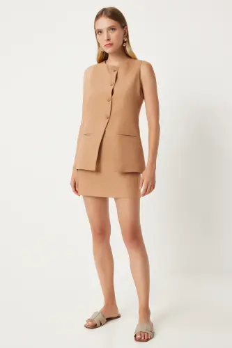 Woman Biscuit Mini Woven Skirt FN03240-Biscuit 