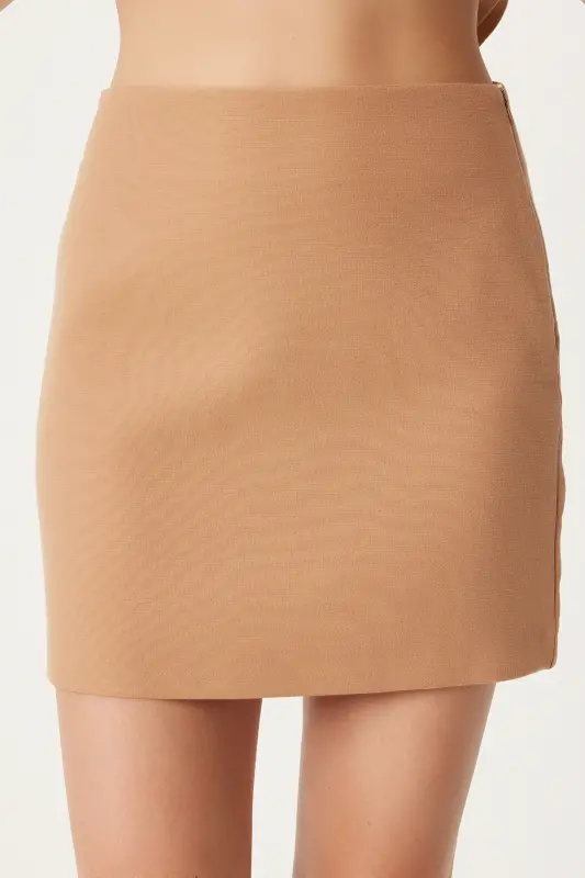 Woman Biscuit Mini Woven Skirt FN03240-Biscuit - 5