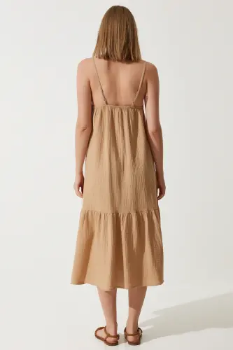 Woman Biscuit Tank Top Summer Oversize Muslin Dress BP00163-Biscuit - 4
