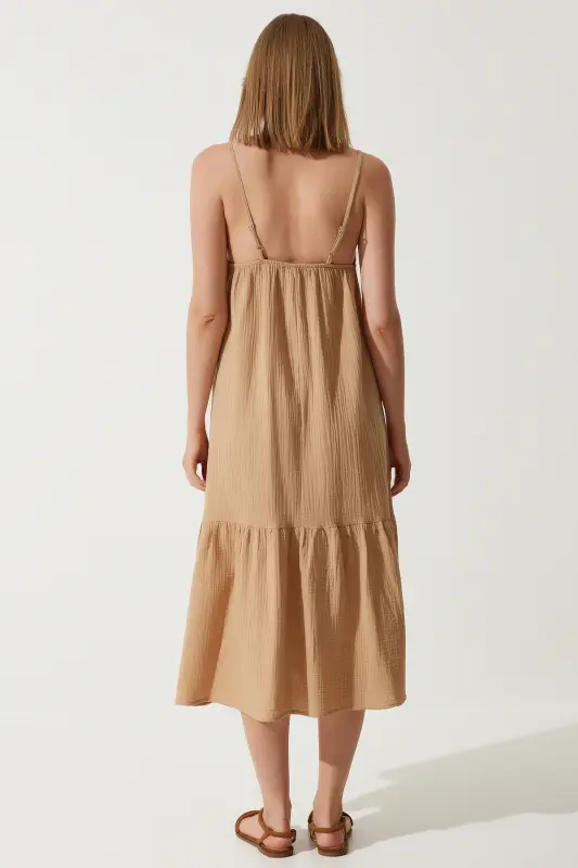 Woman Biscuit Tank Top Summer Oversize Muslin Dress BP00163-Biscuit - 4