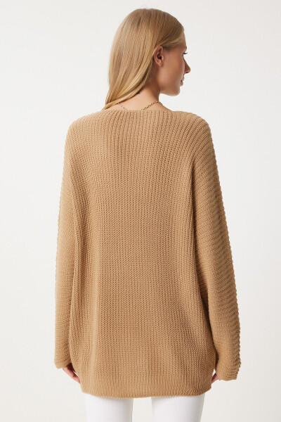 Woman Biscuit V Neck Ribbed Knit Oversize Knitwear K - 6