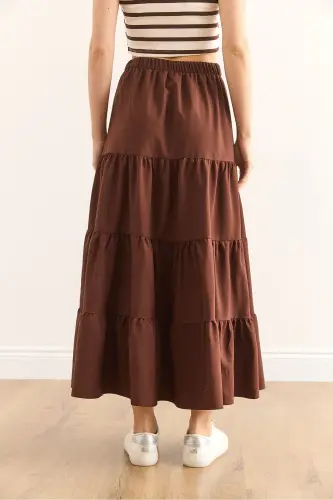 Woman Bitter Coffee Bow Detailed Patchwork Bell Skirt ET - 6