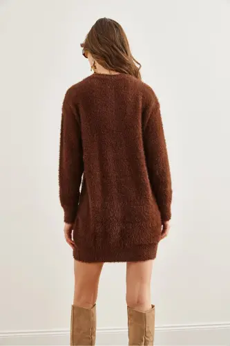 Woman Bitter Coffee Crew Neck Soft Texture Beard - 5