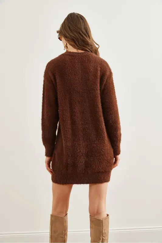 Woman Bitter Coffee Crew Neck Soft Texture Beard - 5