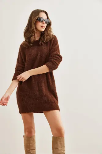 Woman Bitter Coffee Crew Neck Soft Texture Beard - 6