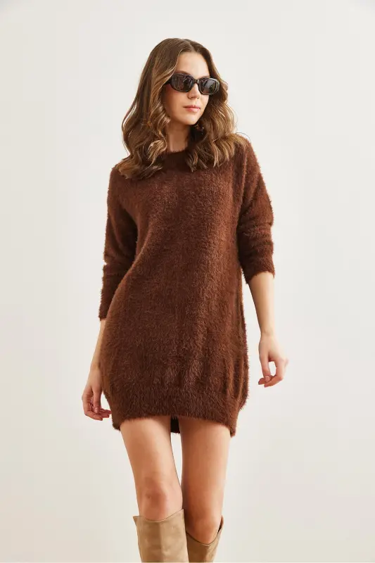 Woman Bitter Coffee Crew Neck Soft Texture Beard - 3