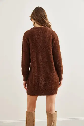 Woman Bitter Coffee Crew Neck Soft Texture Beard - 6