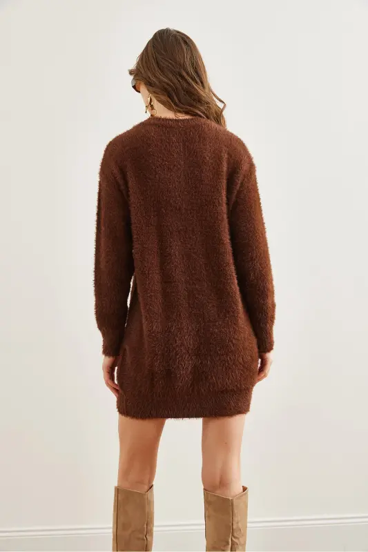 Woman Bitter Coffee Crew Neck Soft Texture Beard - 6