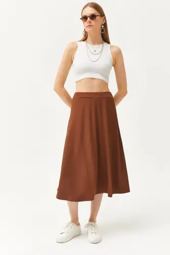 Woman Bitter Coffee Elastic Waist Puffy Ruched Skirt E 