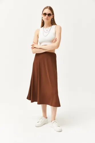 Woman Bitter Coffee Elastic Waist Puffy Ruched Skirt E - 3