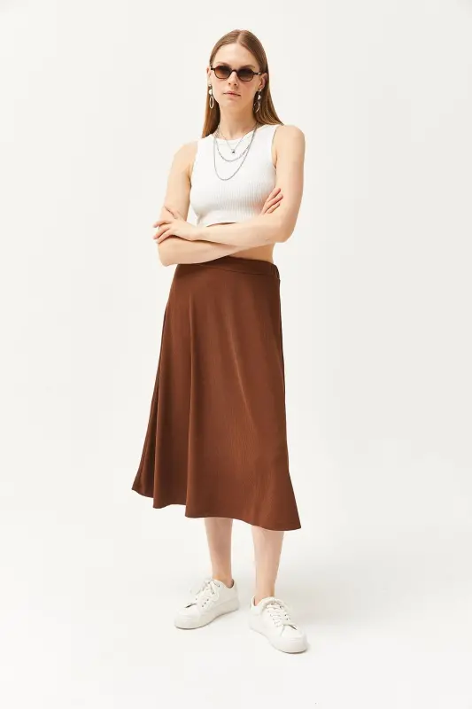 Woman Bitter Coffee Elastic Waist Puffy Ruched Skirt E - 3