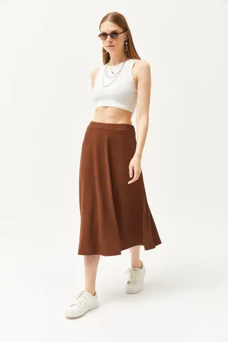 Woman Bitter Coffee Elastic Waist Puffy Ruched Skirt E - 4