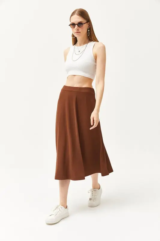 Woman Bitter Coffee Elastic Waist Puffy Ruched Skirt E - 4