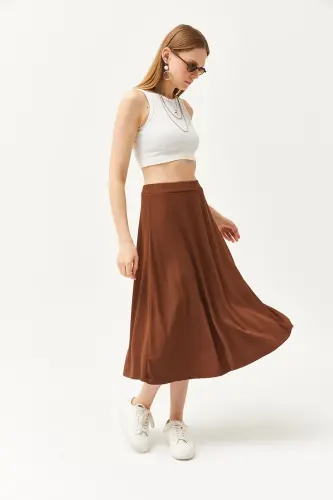 Woman Bitter Coffee Elastic Waist Puffy Ruched Skirt E - 5