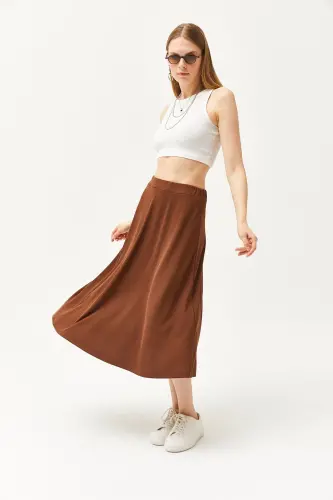 Woman Bitter Coffee Elastic Waist Puffy Ruched Skirt E - 6