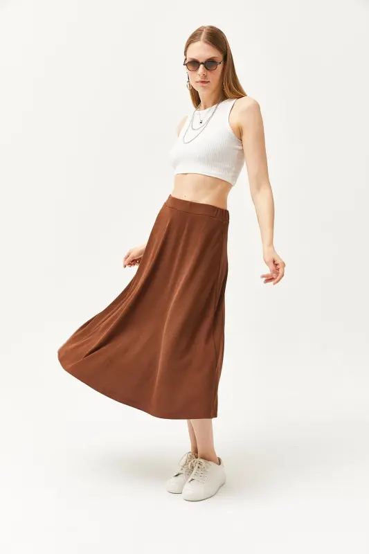 Woman Bitter Coffee Elastic Waist Puffy Ruched Skirt E - 6