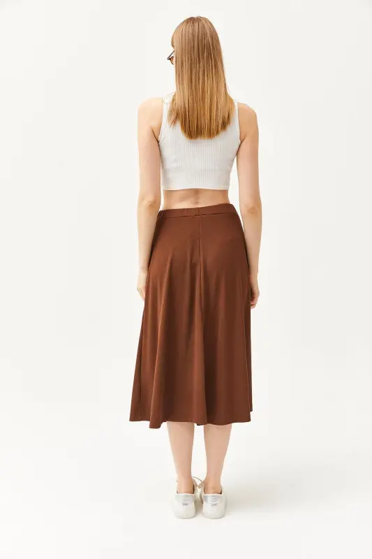 Woman Bitter Coffee Elastic Waist Puffy Ruched Skirt E - 7