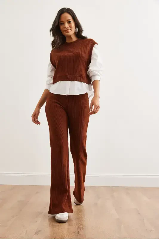 Woman Bitter Coffee Top Shirt Detailed Blouse Bottom Spanish - 2