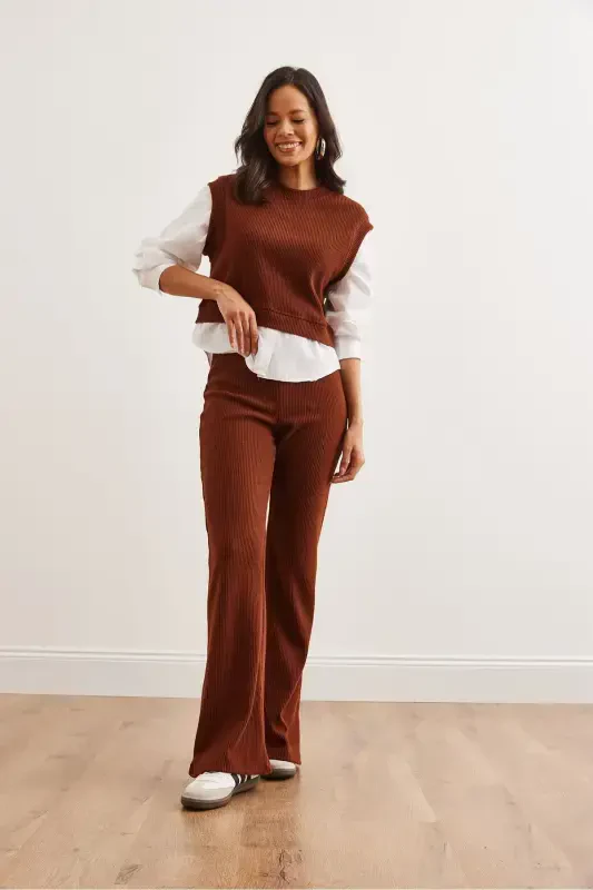 Woman Bitter Coffee Top Shirt Detailed Blouse Bottom Spanish - 3